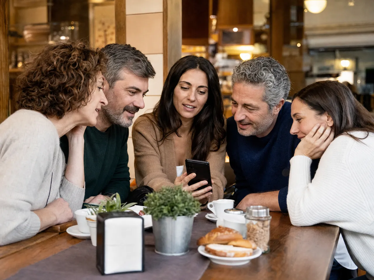 Persone organizzano insieme una serata dal telefono